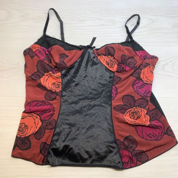 Moda Tops - Vtg Y2k Moda International Floral Nylon Red Cami XL Floral Tank Corset Top